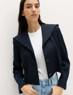 Collared Short Sailor Jacket with Linen