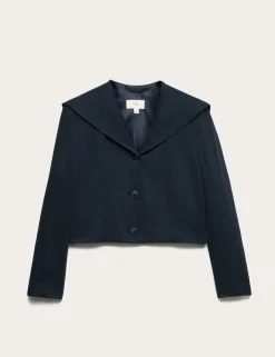 Collared Short Sailor Jacket with Linen