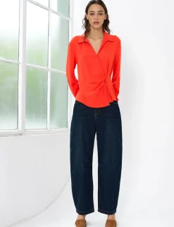 Collared Waisted Wrap Detail Blouse