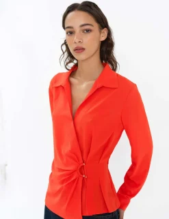 Collared Waisted Wrap Detail Blouse