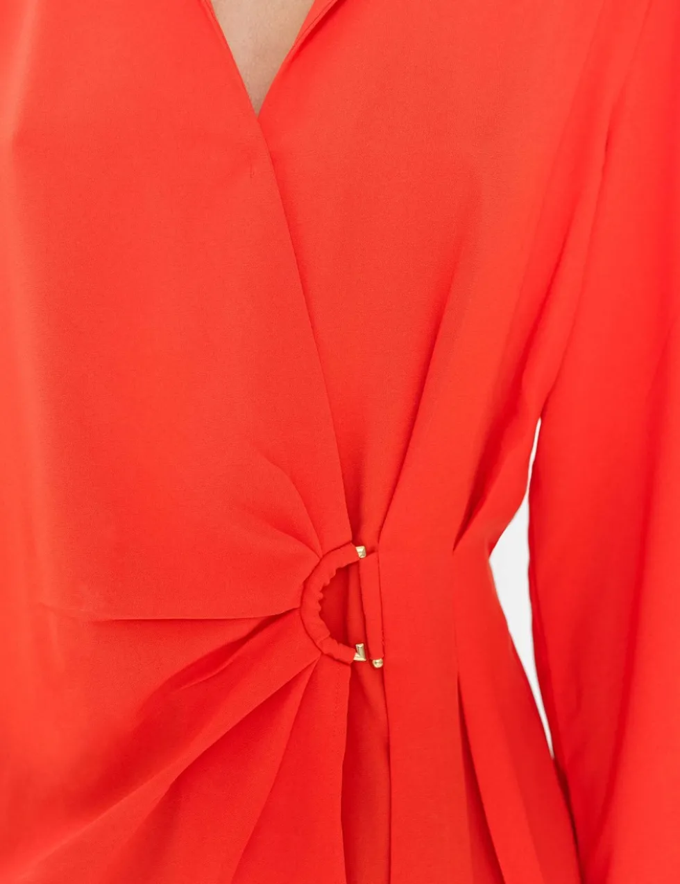 Collared Waisted Wrap Detail Blouse
