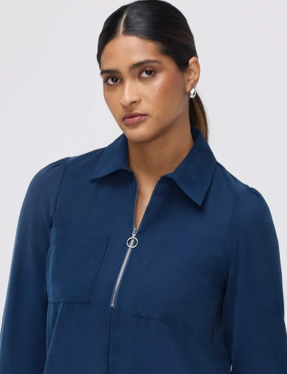 Collared Zip Up Mini Shirt Dress