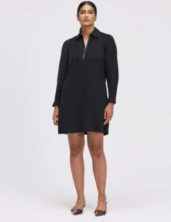Collared Zip Up Mini Shirt Dress