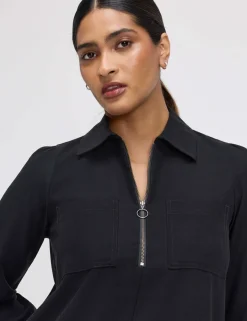 Collared Zip Up Mini Shirt Dress