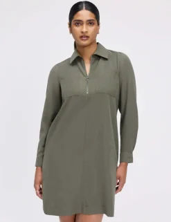 Collared Zip Up Mini Shirt Dress