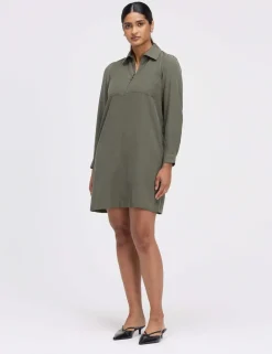 Collared Zip Up Mini Shirt Dress
