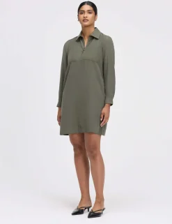 Collared Zip Up Mini Shirt Dress