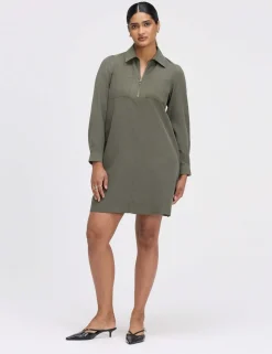 Collared Zip Up Mini Shirt Dress
