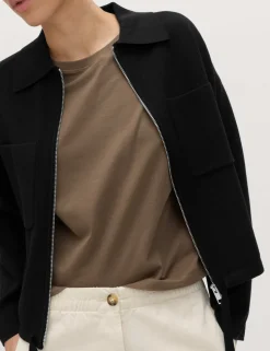 Collared Zip Up Relaxed Knitted Jacket