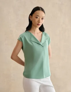 Collarless Cap Sleeve Blouse