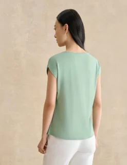 Collarless Cap Sleeve Blouse