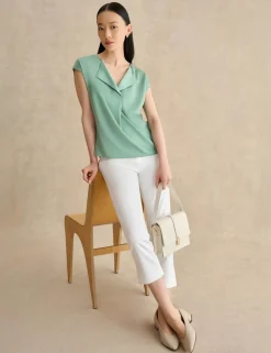 Collarless Cap Sleeve Blouse