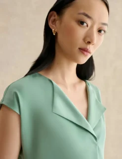 Collarless Cap Sleeve Blouse