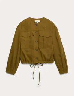 Collarless Utility Jacket With Linen