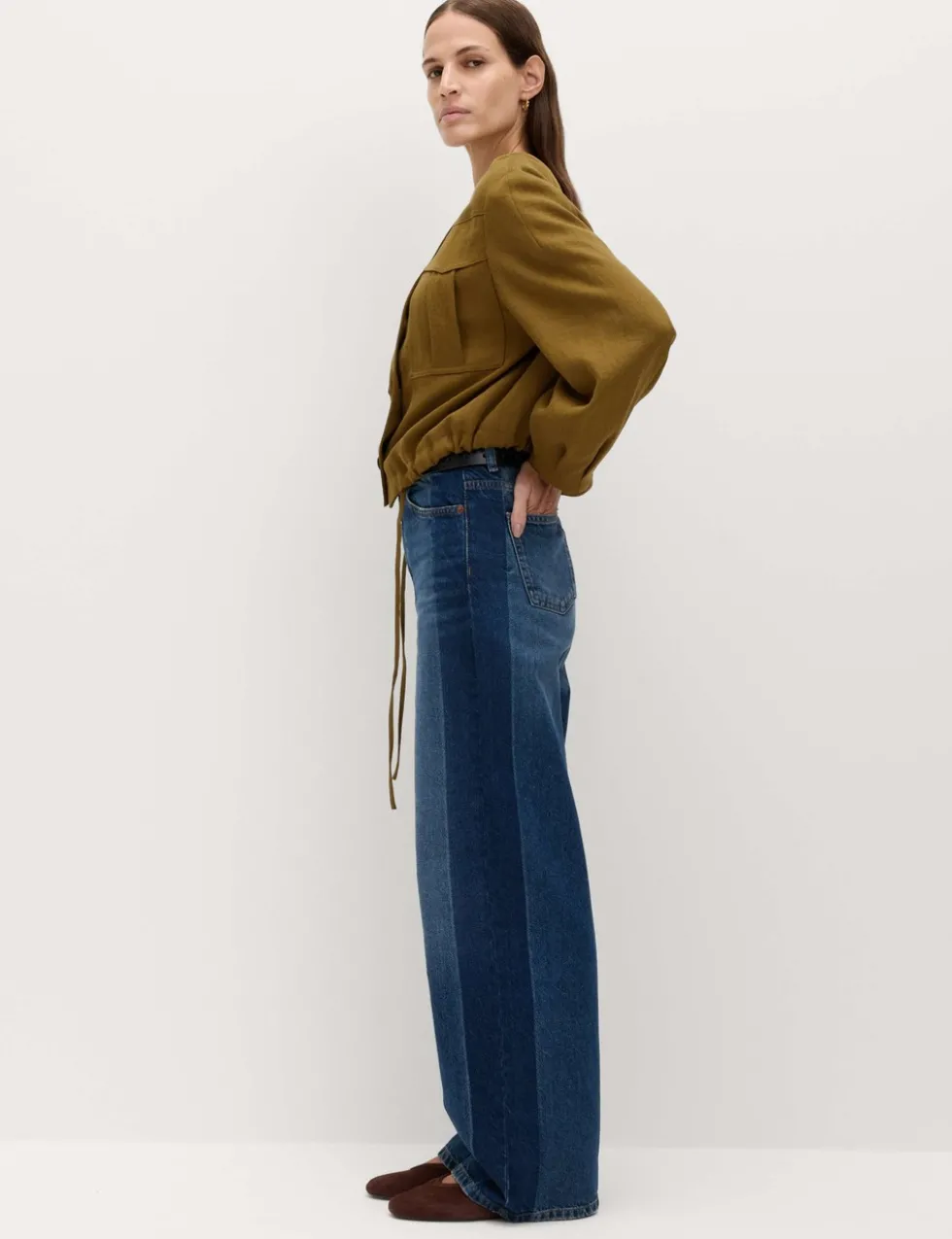 Collarless Utility Jacket With Linen