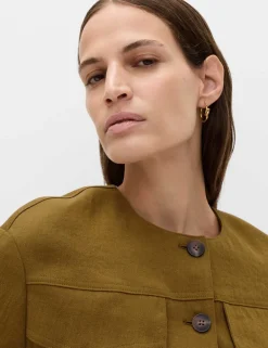 Collarless Utility Jacket With Linen