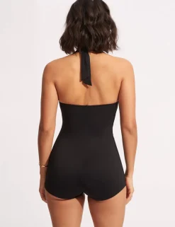 Collective Padded Ruched Halter Neck Swimsuit