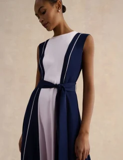 Colour Block Belted Midi Skater Dress