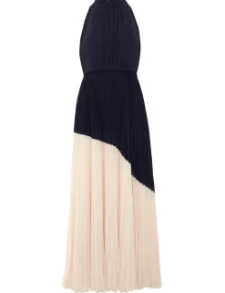 Colour Block High Neck Pleated Midaxi Dress