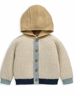 Colour Block Hooded Cardigan with Wool (0-12 Mths)