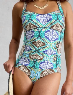 Control Printed Padded Square Neck Swimsuit