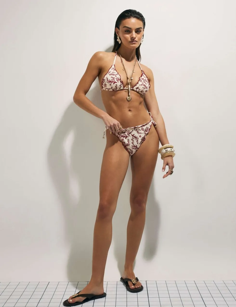 Coral Broderie Tie Side Bikini Bottoms