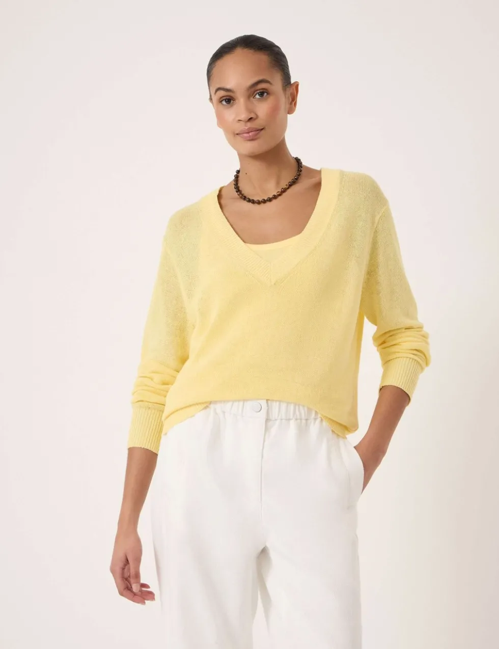 Coralie Linen and Cotton V-Neck Jumper