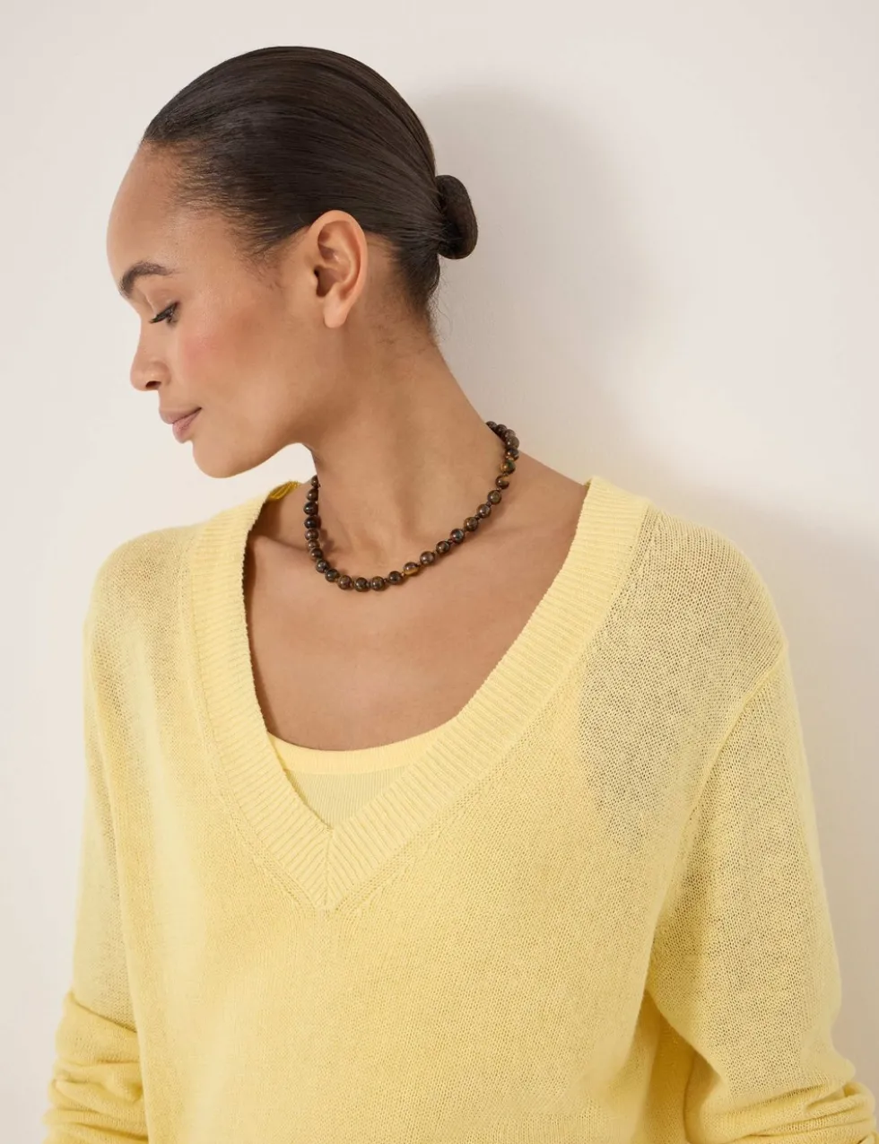 Coralie Linen and Cotton V-Neck Jumper