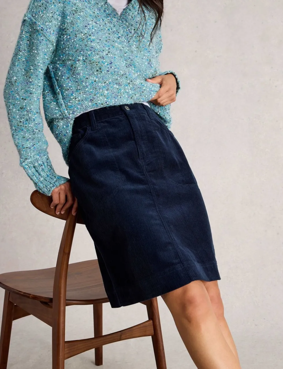 Cord Knee Length A-Line Skirt