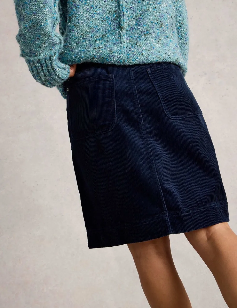 Cord Knee Length A-Line Skirt
