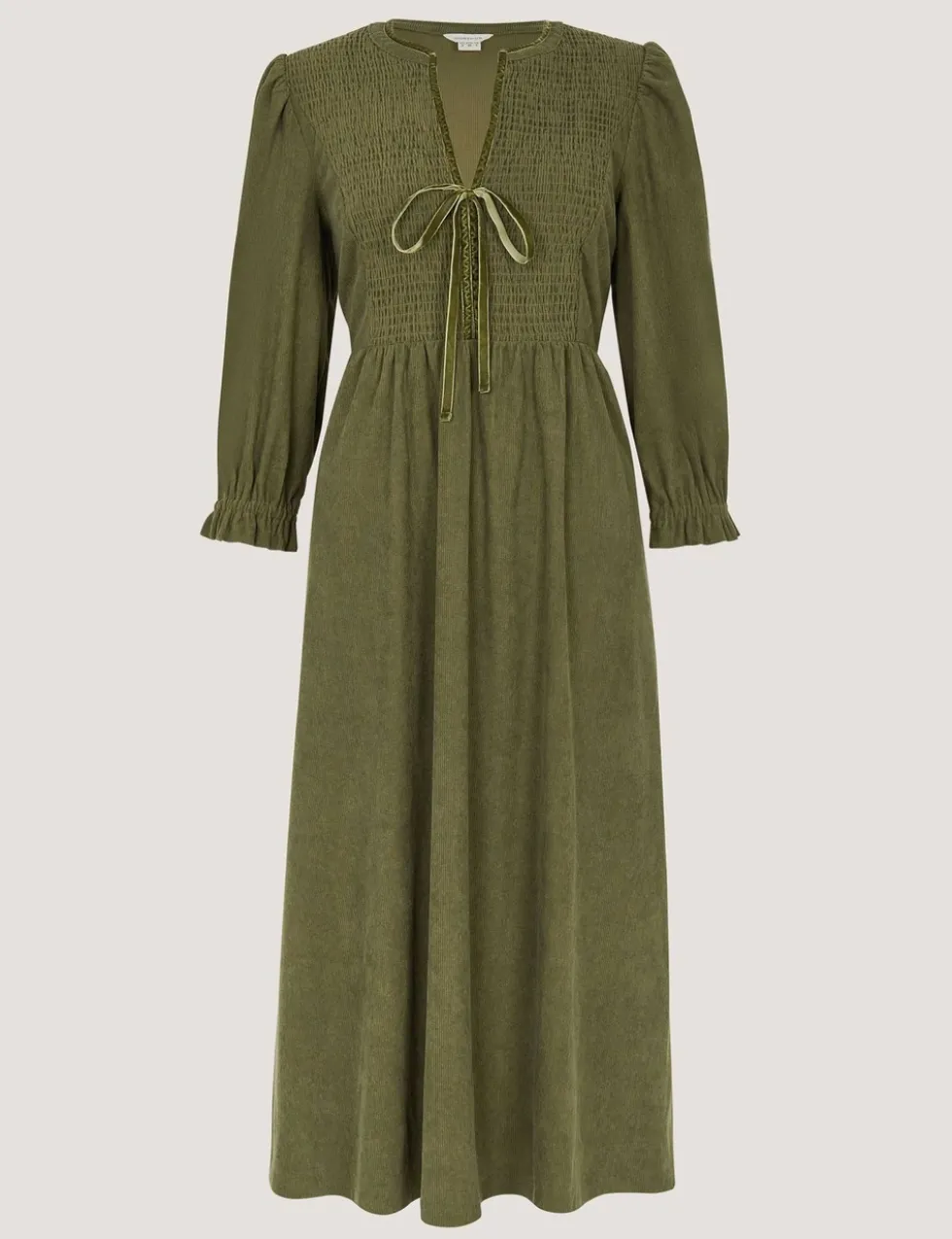 Cord Textured Notch Neck Midi Smock Dress