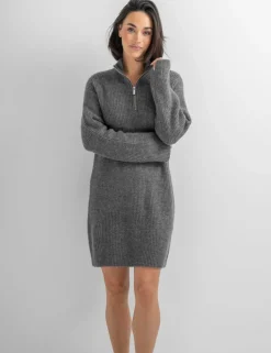 Cosy Ribbed Half-Zip Mini Knitted Dress