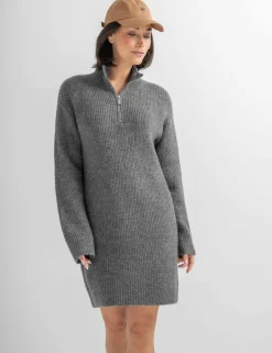 Cosy Ribbed Half-Zip Mini Knitted Dress