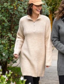 Cosy Ribbed Half-Zip Mini Knitted Dress