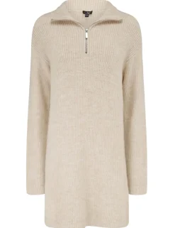 Cosy Ribbed Half-Zip Mini Knitted Dress