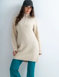 Cosy Ribbed Half-Zip Mini Knitted Dress