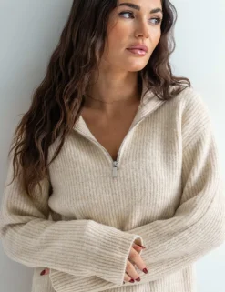 Cosy Ribbed Half-Zip Mini Knitted Dress