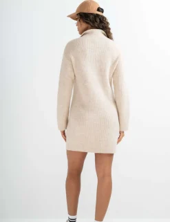 Cosy Ribbed Half-Zip Mini Knitted Dress