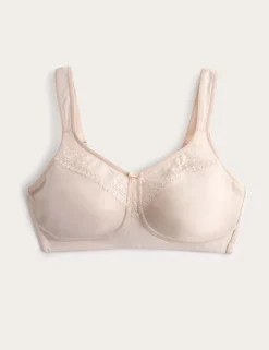 Cotton Blend & Lace Non Wired Total Support Bra B-H