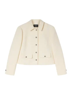 Cotton Blend Boucle Textured Cropped Jacket