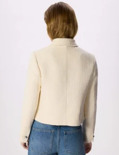 Cotton Blend Boucle Textured Cropped Jacket