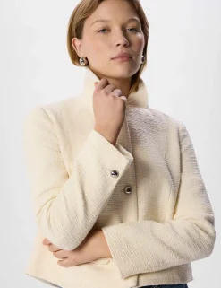 Cotton Blend Boucle Textured Cropped Jacket