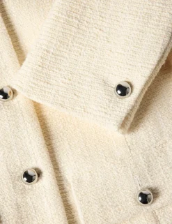 Cotton Blend Boucle Textured Cropped Jacket