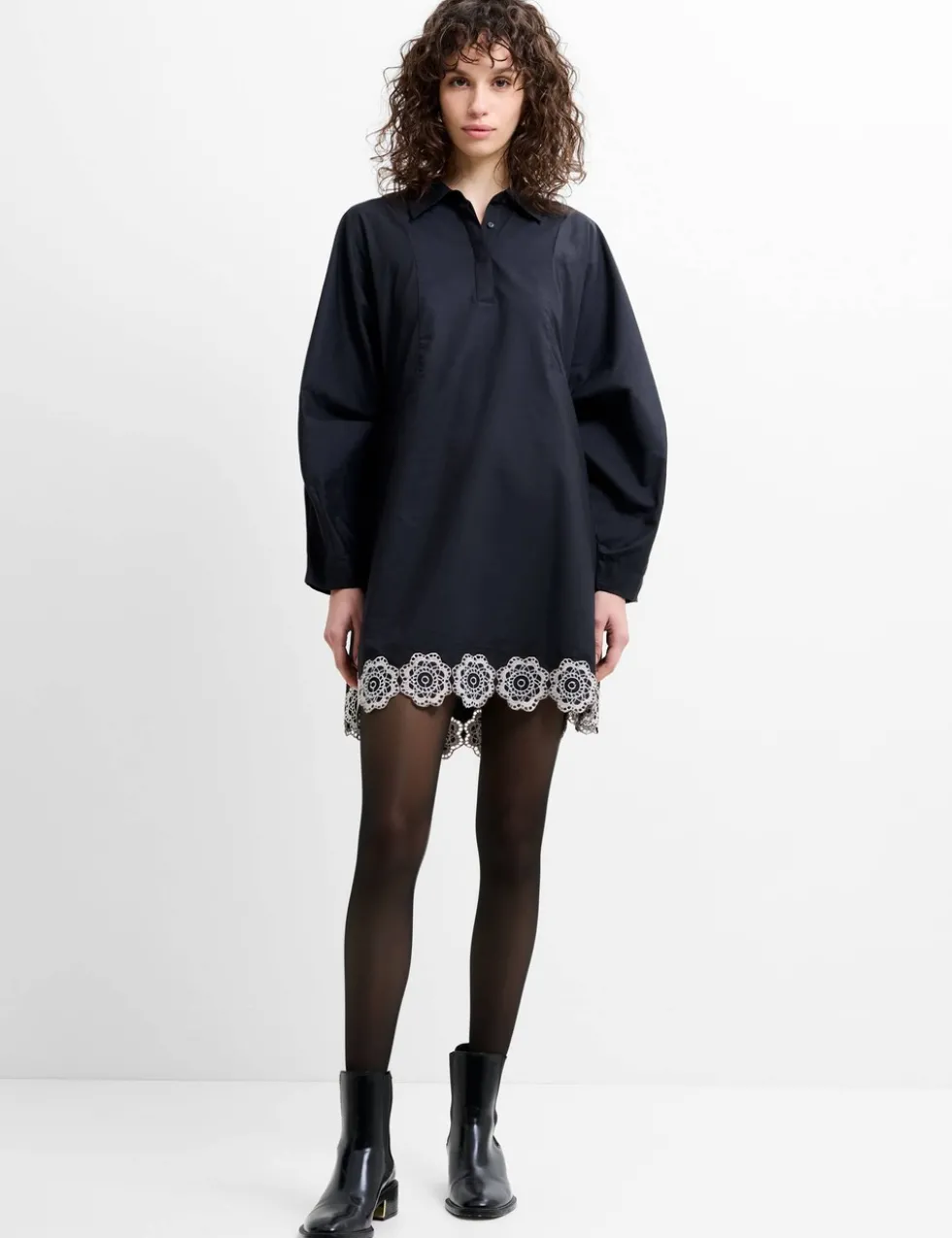 Cotton Blend Broderie Mini Shift Dress