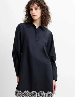 Cotton Blend Broderie Mini Shift Dress