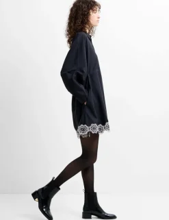 Cotton Blend Broderie Mini Shift Dress