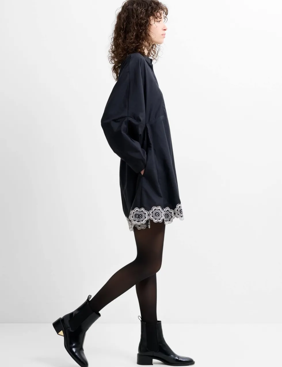 Cotton Blend Broderie Mini Shift Dress