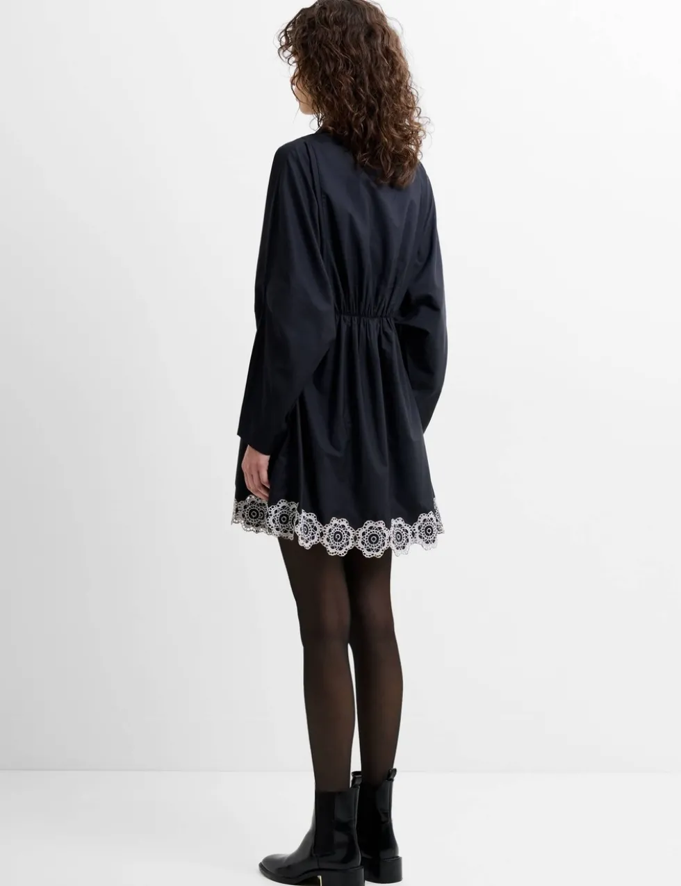 Cotton Blend Broderie Mini Shift Dress