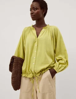 Cotton Blend Bubble Hem Blouse