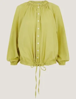 Cotton Blend Bubble Hem Blouse